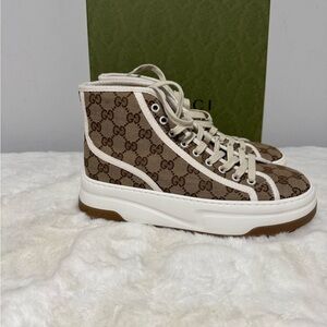 Gucci Beige and White Logo High-Tops